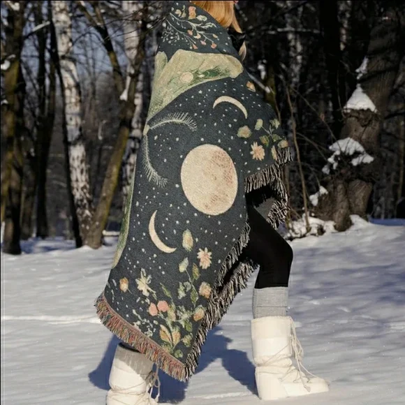 NEW! Lunar Moth Under the Moon Throw Blanket / Tapestry - Picture 4 of 7